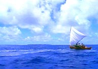 Outrigger Canoe Approaching Lamotrek Atoll